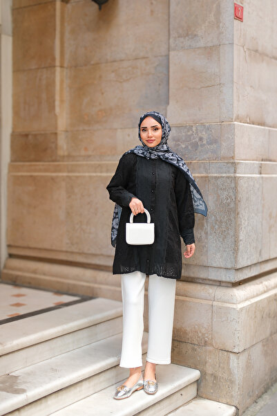 LOCCO Γυναικείο πουκάμισο με μπροστινή λεπτομέρεια με γκουπέρ μαύρο