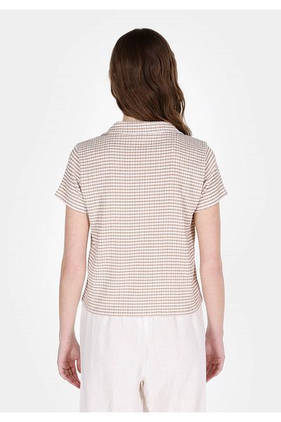 Colin's Slim Fit Polo Neck Checked Women's Beige Short Sleeve T-Shirt