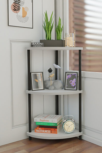 BARIN DESIGN 3 Katlı Dekoratif Köşe Raf Modern Kitaplık, Saksılık, Ev ve Ofis...