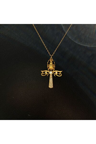 Işıltı Silver Gold Kaplama Scarab Ankh Gümüş Kolye
