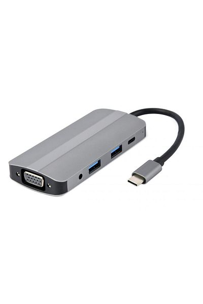 Gembird HUB USB Gembird 8-in-1 A-CM-COMBO8-02, HDMI, VGA, USB, USB Type-C (Gri)