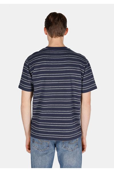 Colin's Comfort Fit Round Neck Striped Men's Navy Blue Short Sleeve T-Shirt