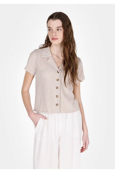 Colin's Slim Fit Polo Neck Checked Women's Beige Short Sleeve T-Shirt