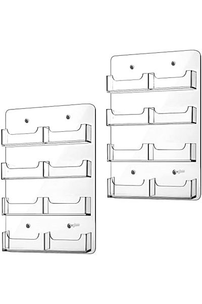Generic حامل بطاقات عمل من الأكريليك يُثبّت على الحائط، مكون من قطعتين، رف عرض شفاف بـ 8 جيوب مع ثقوب مثقوبة مسبقًا