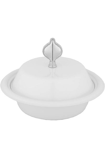 ALSAIF Iron Serving Bowl for Dates by Alsaif, Size: 16cm, Ivory White/Chrome
