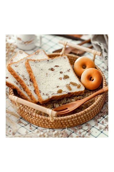 Generic صينية تقديم مستديرة من الخيزران المنسوج من XiuWoo بمقابض، لون بني، 24 × 12 × 3.5 سم