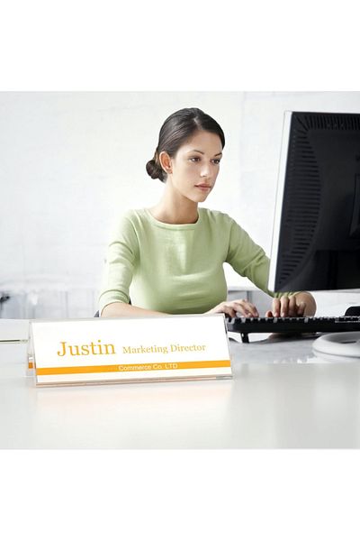 Generic مجموعة من ١٢ لوحة اسم أكريليك للمكتب، حامل لافتة شفاف مزدوج الجوانب، مقاس ٨.٥ × ٢.٩ بوصة