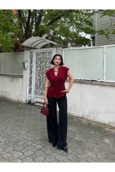 MY LİKA Scuba Crep Waist Tie Vest