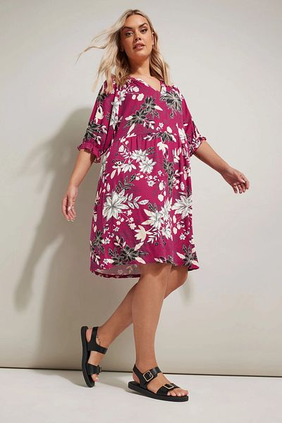 Stil Diva Plus Size V Neck Short Sleeve Floral Print Mini Dress 304079