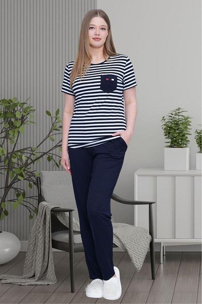 Mecit Pijama Σετ πιτζάμες Mecit 6202 Navy Blue ριγέ μεγάλου μεγέθους