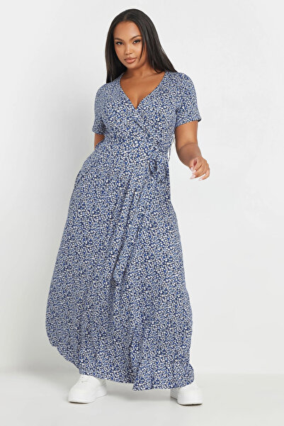 Stil Diva Büyük Beden V Yaka Kısa Kollu Önü Kuşaklı Maxi Elbise 303506