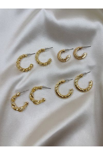 Eylülün Takısı Women's Gold Color 4 Pair Twist Earrings