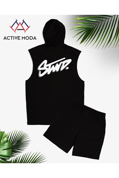 JANSO GROUP Active Moda_Men's Stwd Basikli Sleeveless Sports Singlet Shorts Set 2 Li Cotton Oversize Large Size
