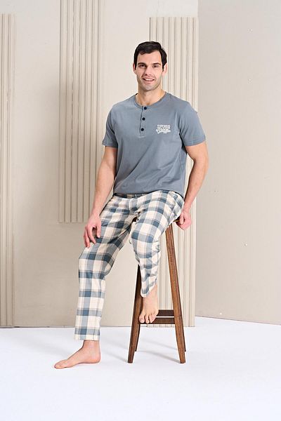 Owersleep Мъжки комплект дълга пижама с предна част | 1758