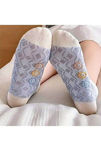 FUBA Aksesuar 5 Pairs Knitted Patterned Embossed Smiley Face Women's Socks New Model