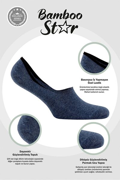 bamboo star Men's Ballerina Assortment Socks Seamless Invisible Anti-Slip Heel Silicone Premium Pack of 4