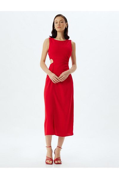 Koton Draped Red Women's Dress 5Wak80028Uw