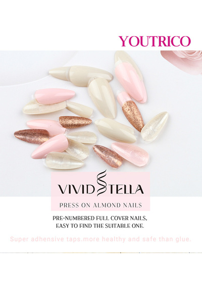 Youtrico 24 قطعة من أظافر الضغط، بريق ناعم بلون سادة للسيدات، شكل قطرة، سهلة ...