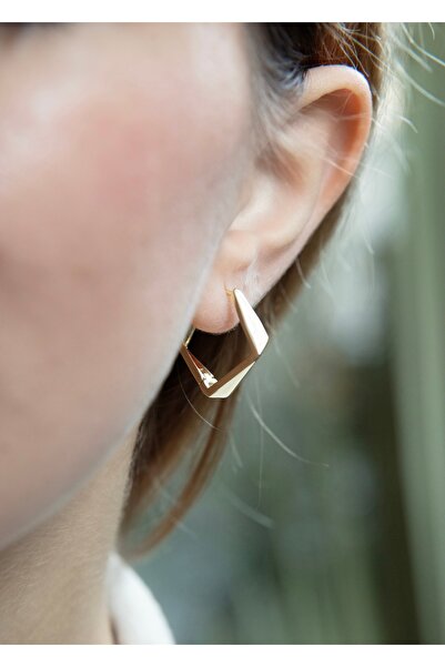 Home Sihra Accessories Gold renk asimetrik dörtgen küpe