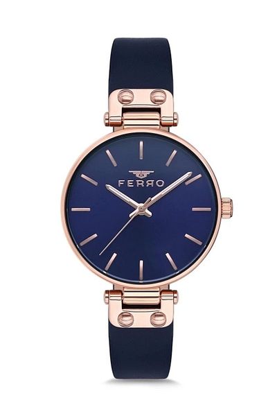 FERRO Navy Blue Leather Cord Women's Wristwatch F1894B-962-T
