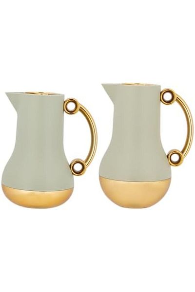 ALSAIF Coffee And Tea Vaccum Flask Set In Matt Green/gold / Leak-proof And Keeps Drinks Hot 1.0/0.7 Liter