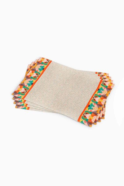 Cango Home Orange Green Tropical Geometric Patterned Digital Printed Placemat Set of 4 4Kmbs247