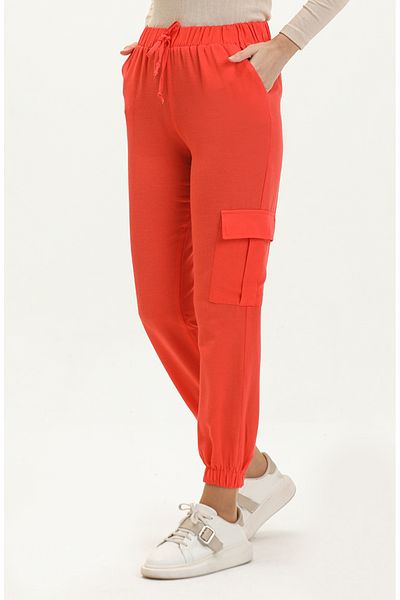 sefamerve Portocaliu 1147-01 Model Pantaloni Cargo cu talie elastică