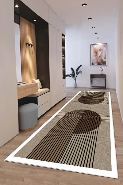 Hülya Home Runner Geometric Scandinavian Tumbled Digital Print Washable Non-Slip Base 8174RunnerHULYA