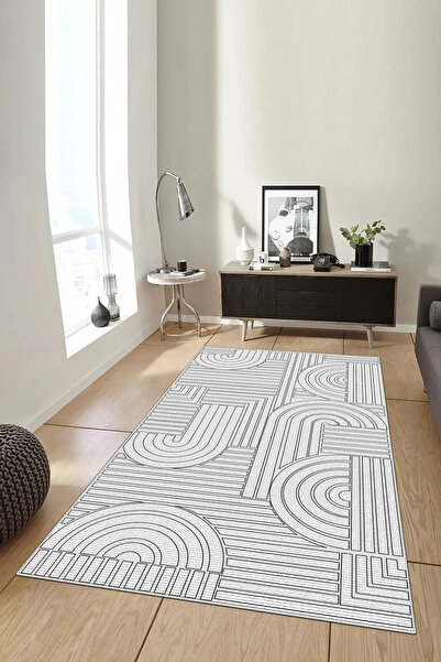 Hülya Home Salon Halısı Geometrik İskandinav Eskitmeli Dijital Baskı Yıkanabi...