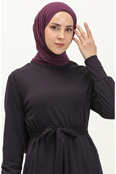 sefamerve Purple Belted Tunic and Trousers Set - 0690-02