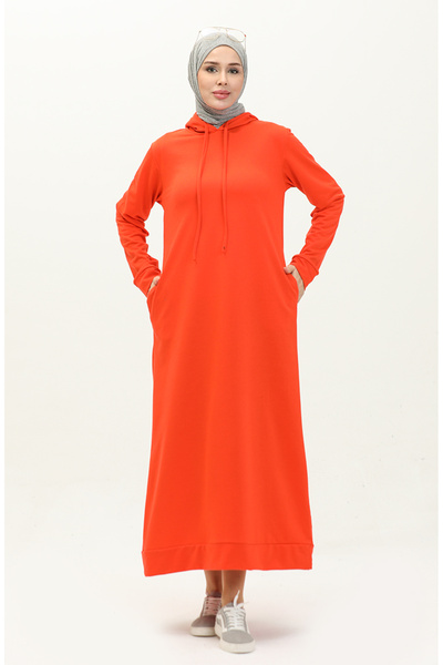 sefamerve Orangefarbenes Sportkleid mit Kapuze – 0190-02, zwei Fäden