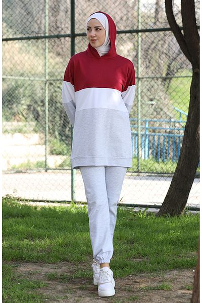 sefamerve 24001-07 Claret Red Grey Σετ φόρμας δύο τεμαχίων