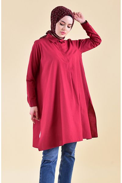 sefamerve Τονίκ με κρυφά κουμπιά και σκίσιμο 6478-10 Claret Red