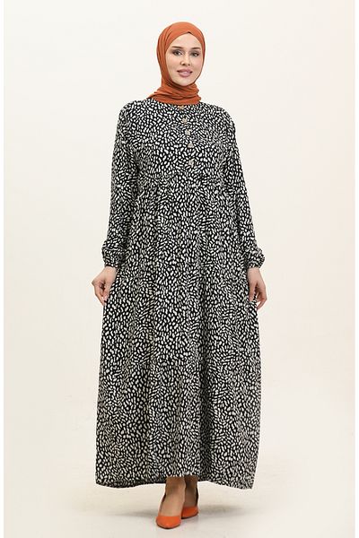 sefamerve Φόρεμα Navy Blue Viscose - Plus Size, με μοτίβο, 4086-02