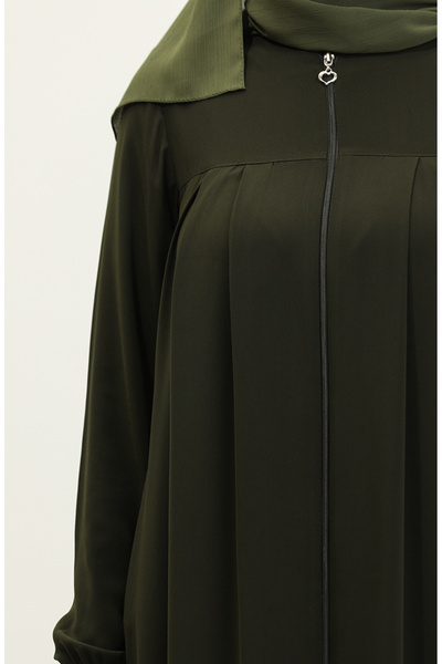 sefamerve Khaki Colored Pleated Zippered Ferace 5004-02