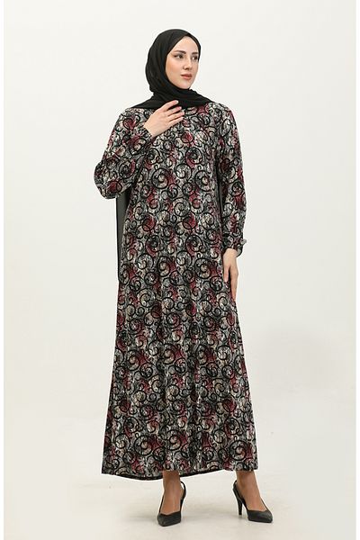 sefamerve Φόρεμα Viscose Print Plus Size - 44851L-02 Μαύρο δαμάσκηνο