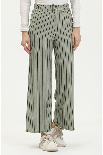 sefamerve Green Plain Wrap-around Trousers - Wide Leg, Relaxed Fit 8731-04