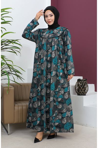 sefamerve Rochie de mărime mare din viscoză cu model - nurcă neagră 4470-02