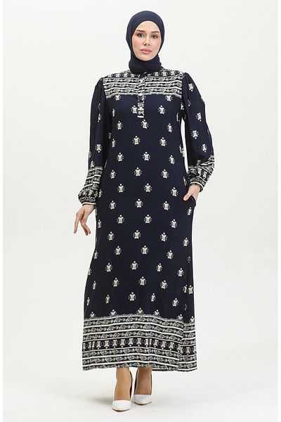 sefamerve Φόρεμα Navy Blue Viscose Printed - 0397-04