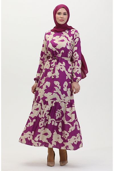 sefamerve lilac Patterned - Gathered Skirt Dress 0451-09