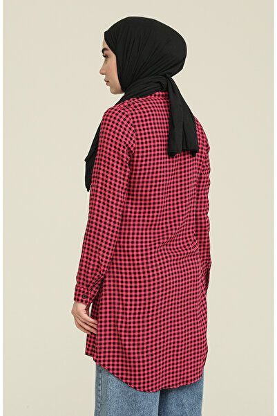 sefamerve Ekose Viskon Emprime Tunik 6561-05 Fuşya