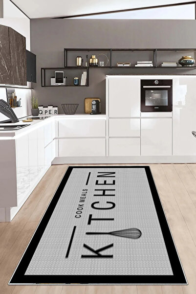 Hülya Home Mutfak Halısı Geometrik İskandinav Eskitmeli Dijital Baskı Yıkanab...