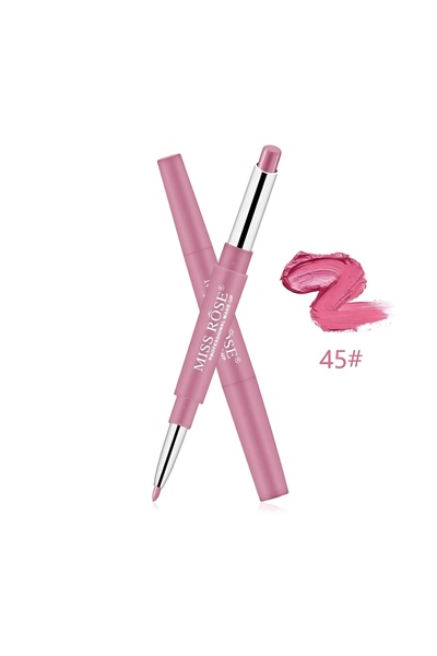 MISS ROSE أحمر شفاه احترافي عالي الصبغة 2 في 1، قلم تحديد شفاه، لمسة نهائية غ...