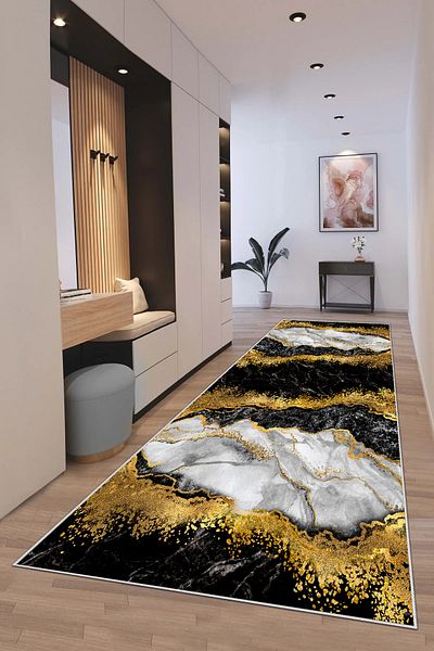 df home Digital Printed Cutting Runner - Washable Non-Slip Base, Doorway Entrance Carpet 3437