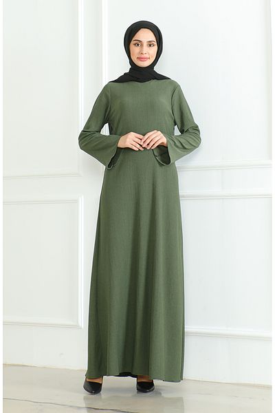 sefamerve Khakifarbenes, gerades Sportkleid – Twist-Stoff, Modell 1003-04