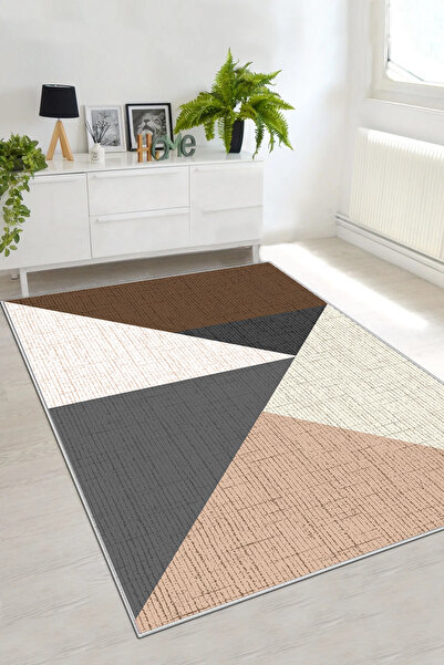 df home Salon Halısı Geometrik İskandinav Eskitmeli Dijital Baskı Yıkanabilir...