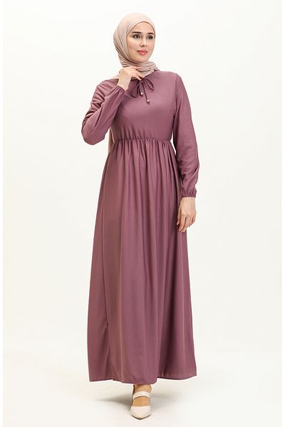 sefamerve Lila Kleid mit geraffter Taille - 0575-03