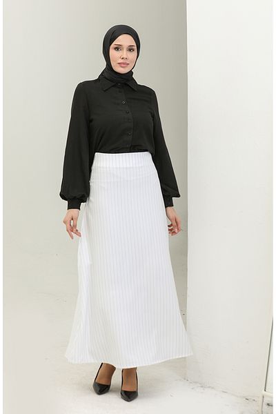 sefamerve Λευκή ριγέ φούστα Lycra 4804-03