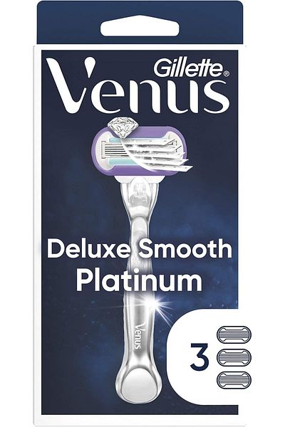 Gillette Venus Deluxe Smooth Platinum Women's Razor Metal Handle and 3 Blade Refills