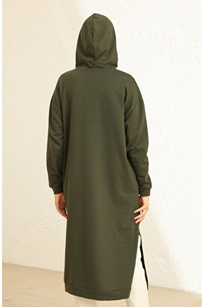 sefamerve Kapüşonlu Spor Tunik 3007-12 Haki Yeşil
